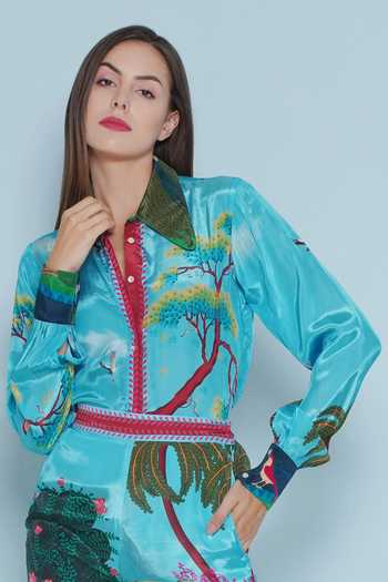 Buy_Limerick By Abirr N' Nanki_Blue Crepe Collared Daze Botanical Print Shirt _Online_at_Aza_Fashions