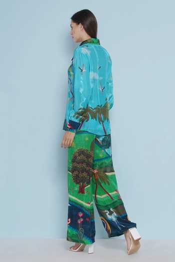Shop_Limerick By Abirr N' Nanki_Blue Crepe Collared Daze Botanical Print Shirt _Online_at_Aza_Fashions
