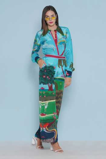 Limerick By Abirr N' Nanki_Blue Crepe Collared Daze Botanical Print Shirt _at_Aza_Fashions