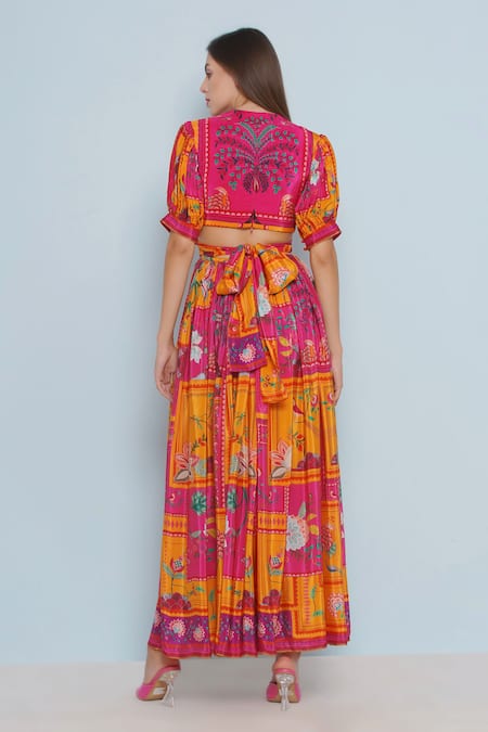 Limerick By Abirr N' Nanki Sienna Plumeria Print Twisted Knot Maxi Dress