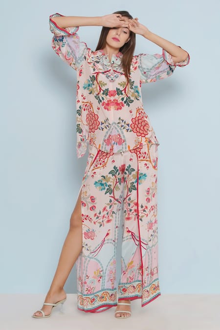 Buy_Limerick By Abirr N' Nanki_Pink Crepe Viona Blossomy Print Wrap Pant _Online_at_Aza_Fashions
