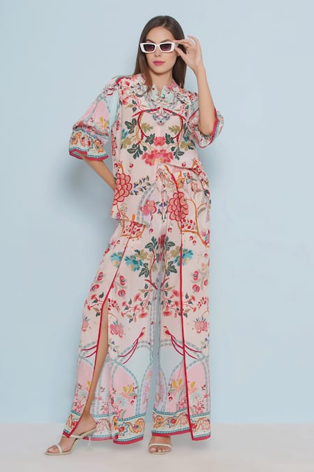 Shop_Limerick By Abirr N' Nanki_Pink Crepe Viona Blossomy Print Wrap Pant _Online_at_Aza_Fashions