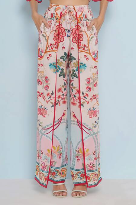 Limerick By Abirr N' Nanki_Pink Crepe Viona Blossomy Print Wrap Pant _at_Aza_Fashions