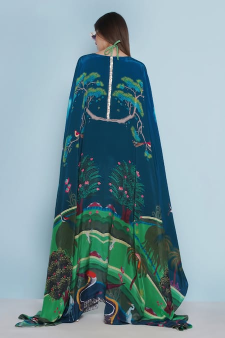 Limerick By Abirr N' Nanki Blue Wallis Midnight Fauna Print Long Cape Online at Aza Fashions Limerick By Abirr N' Nanki_Blue Wallis Midnight Fauna Print Long Cape _Online_at_Aza_Fashions