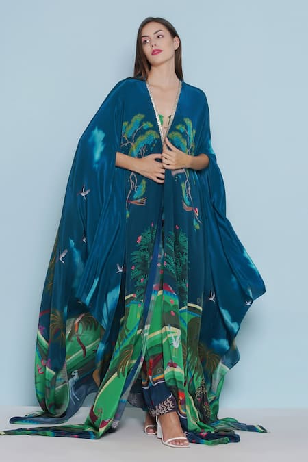 Buy Limerick By Abirr N' Nanki Blue Wallis Midnight Fauna Print Long Cape Online at Aza Fashions Buy_Limerick By Abirr N' Nanki_Blue Wallis Midnight Fauna Print Long Cape _Online_at_Aza_Fashions