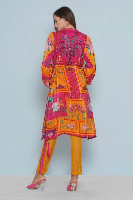 Shop Limerick By Abirr N' Nanki Orange Organza Zola Floral Side Stripe Print Pant at Aza Fashions Shop_Limerick By Abirr N' Nanki_Orange Organza Zola Floral Side Stripe Print Pant _at_Aza_Fashions