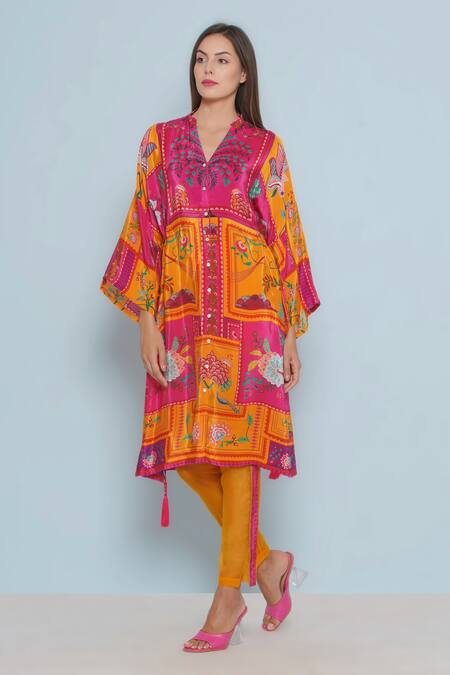 Buy Limerick By Abirr N' Nanki Orange Organza Zola Floral Side Stripe Print Pant Online at Aza Fashions Buy_Limerick By Abirr N' Nanki_Orange Organza Zola Floral Side Stripe Print Pant _Online_at_Aza_Fashions