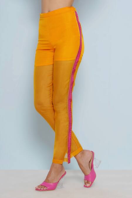 Limerick By Abirr N' Nanki Orange Organza Zola Floral Side Stripe Print Pant at Aza Fashions Limerick By Abirr N' Nanki_Orange Organza Zola Floral Side Stripe Print Pant _at_Aza_Fashions