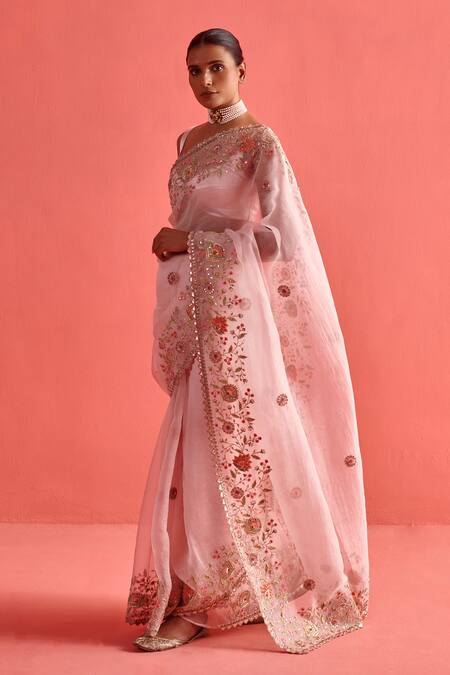 Buy White Pink Printed Cotton Silk Saree with Blouse - Set of 2 |  LTTW30/RIL1 | The loom