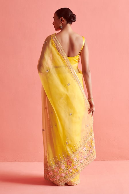 Aarti Sethia Tulip Fleur Dabka Embellished Saree Blouse Set 