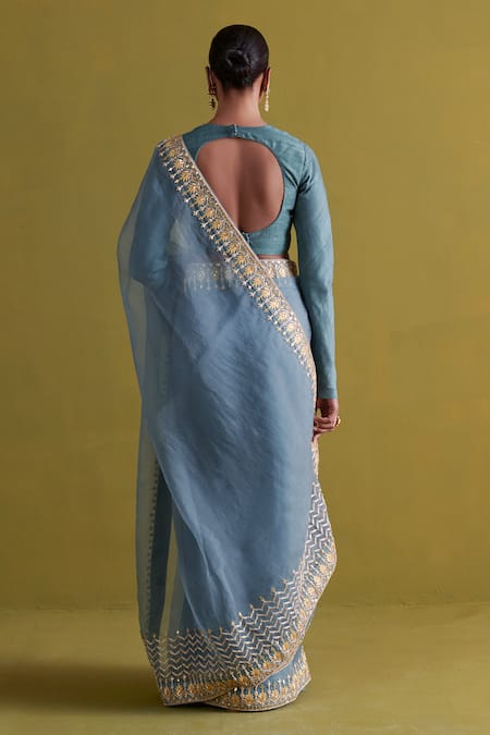 Aarti Sethia Wildflora Gota Patti Embellished Border Saree Blouse Set 