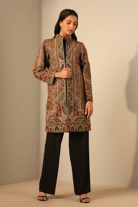 DUSALA Nuria Wool Silk Floral Pattern Jacket 