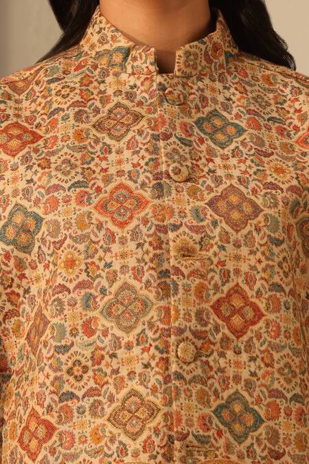 Dusala_Beige Riya Woven Mosaic Cape_at_Aza_Fashions