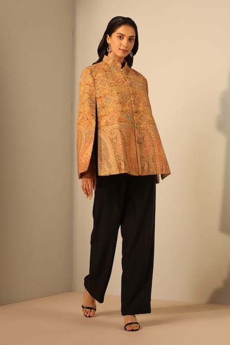 Dusala Yellow Anibha Wool Silk Woven Cape 
