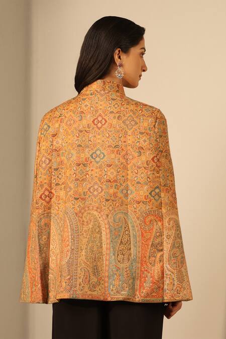 Dusala Yellow Anibha Wool Silk Woven Cape Online at Aza Fashions Dusala_Yellow Anibha Wool Silk Woven Cape _Online_at_Aza_Fashions