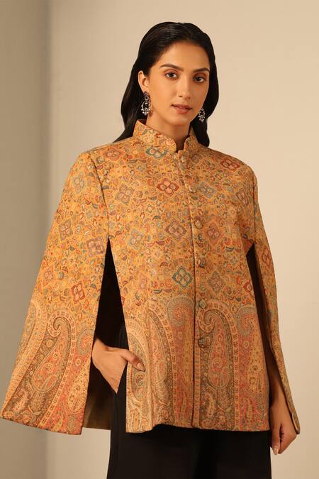 Buy Dusala Yellow Anibha Wool Silk Woven Cape Online at Aza Fashions Buy_Dusala_Yellow Anibha Wool Silk Woven Cape _Online_at_Aza_Fashions