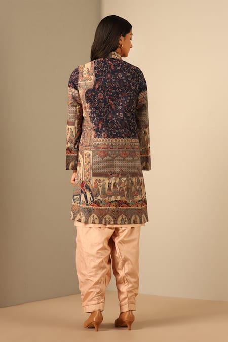 Shop Dusala Multi Color Wool, Silk Embroidery Mandarin Naira Woven Figurine Pattern Jacket at Aza Fashions Shop_Dusala_Multi Color Wool, Silk Embroidery Mandarin Naira Woven Figurine Pattern Jacket _at_Aza_Fashions