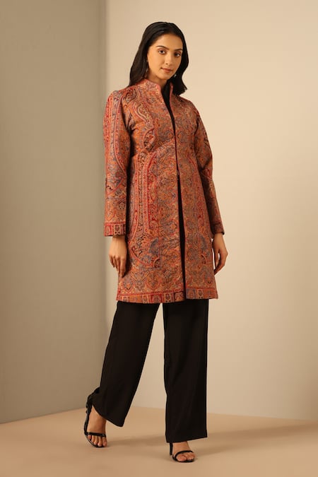 Buy Dusala Multi Color Wool, Silk Mandarin Collar Anvi Woven Persian Pattern Jacket Online at Aza Fashions Buy_Dusala_Multi Color Wool, Silk Mandarin Collar Anvi Woven Persian Pattern Jacket _Online_at_Aza_Fashions