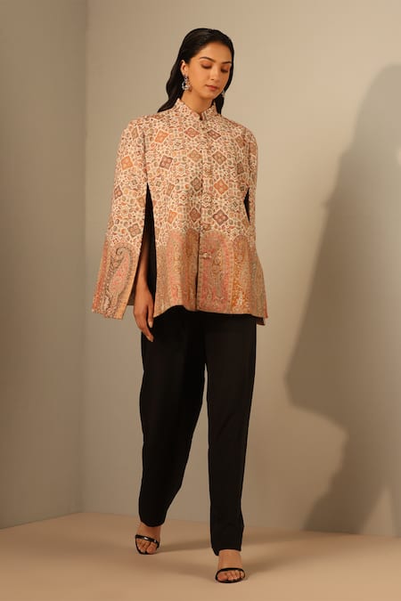 Buy Dusala Off White Zara Wool Silk Woven Cape at Aza Fashions Buy_Dusala_Off White Zara Wool Silk Woven Cape_at_Aza_Fashions