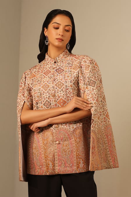 Buy Dusala Off White Zara Wool Silk Woven Cape Online at Aza Fashions Buy_Dusala_Off White Zara Wool Silk Woven Cape_Online_at_Aza_Fashions