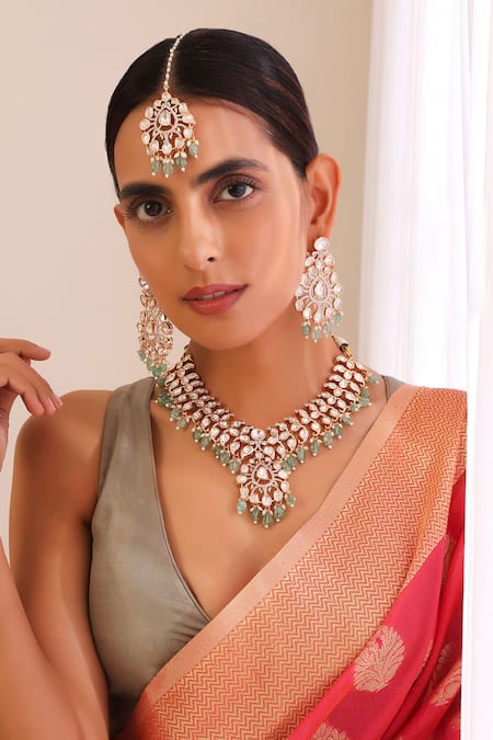 Swabhimann Paisley Moissani Polki Studded Necklace Set 