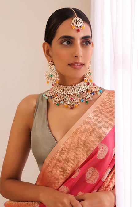 Swabhimann Floral Vine Polki Studded Choker Set