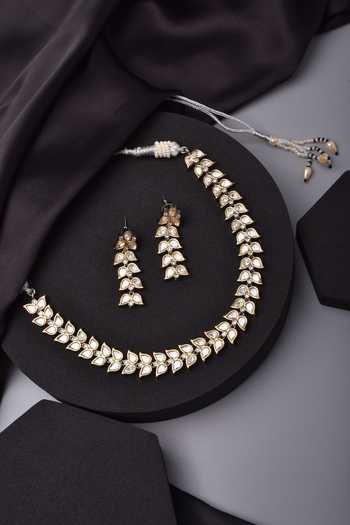Buy_Swabhimann_Silver Plated Diamonds, Stones Foliage Polki Studded Necklace Set _Online_at_Aza_Fashions