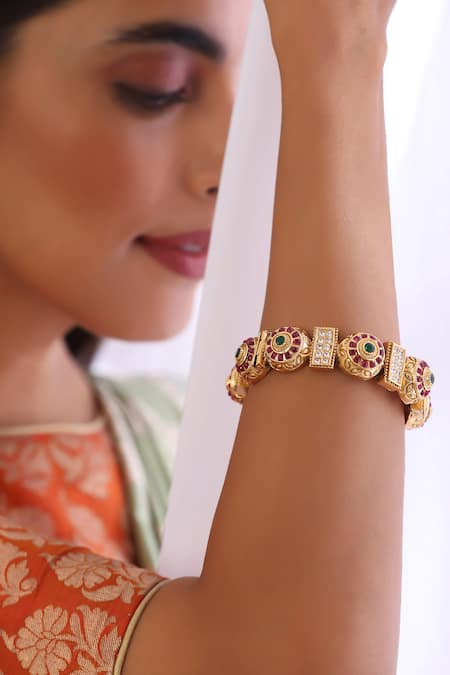 SWABHIMANN Claret Cronus Kundan Embellished Kada 