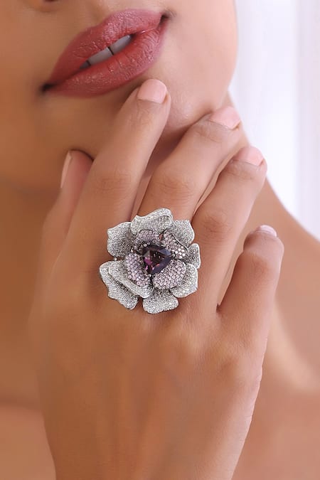 Swabhimann_Purple Zari Rafflesia Zirconia Ring _Online_at_Aza_Fashions