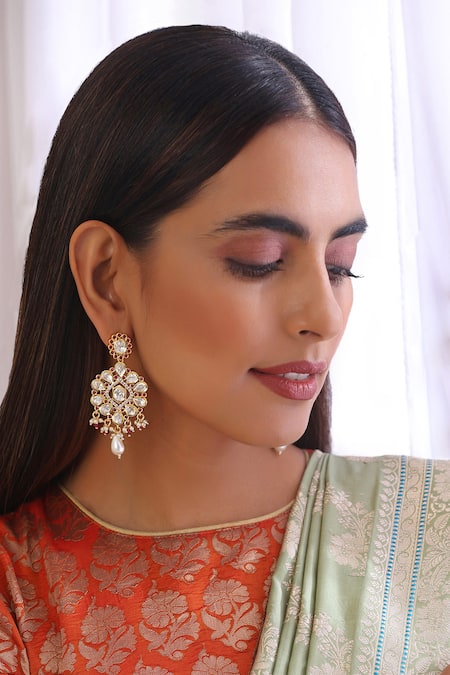 Buy Fida Wedding Gold Ethnic Temple Green Stone Bold Drop Earrings For  Women Online