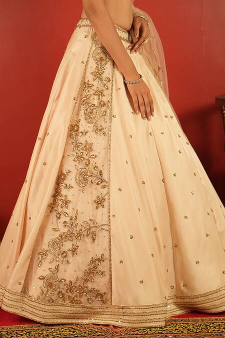 Enamour By Radha_Ivory Organza, Net, Silk Sequins, Zari Round Floral Embroidered Lehenga Set _at_Aza_Fashions