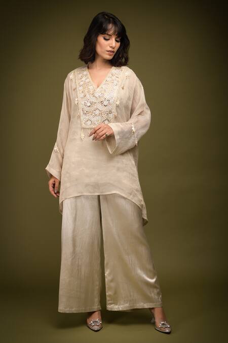 Shop Farha Syed Ivory Georgette, Taffeta, Muslin Cutdana Embroidered Placement Kaftan Pant Set Online at Aza Fashions Shop_Farha Syed_Ivory Georgette, Taffeta, Muslin Cutdana Embroidered Placement Kaftan Pant Set _Online_at_Aza_Fashions