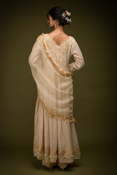 Shop Farha Syed Ivory Taffeta, Organza, Silk Satin, Cutdana Cutwork Anarkali Palazzo Set at Aza Fashions Shop_Farha Syed_Ivory Taffeta, Organza, Silk Satin, Cutdana Cutwork Anarkali Palazzo Set _at_Aza_Fashions