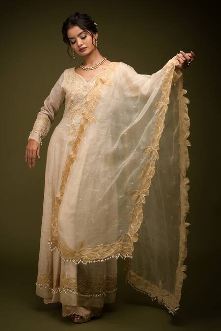 Buy Farha Syed Ivory Taffeta, Organza, Silk Satin, Cutdana Cutwork Anarkali Palazzo Set Online at Aza Fashions Buy_Farha Syed_Ivory Taffeta, Organza, Silk Satin, Cutdana Cutwork Anarkali Palazzo Set _Online_at_Aza_Fashions