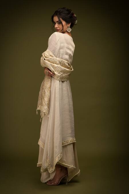 Shop Farha Syed Ivory Brocade Embroidered Cutdana V-neck Floral Jaal Kurta Pant Set Online at Aza Fashions Shop_Farha Syed_Ivory Brocade Embroidered Cutdana V-neck Floral Jaal Kurta Pant Set _Online_at_Aza_Fashions