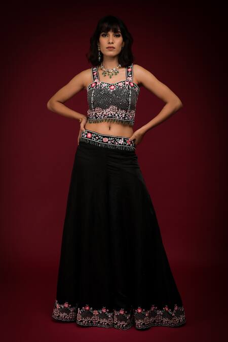 Buy Farha Syed Black Linen, Silk Beads, Feathers, Cut Embellished Cape Cutwork Bustier Set Online at Aza Fashions Buy_Farha Syed_Black Linen, Silk Beads, Feathers, Cut Embellished Cape Cutwork Bustier Set _Online_at_Aza_Fashions
