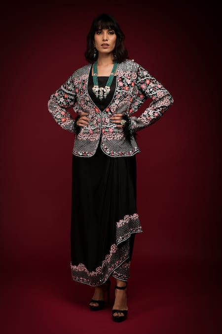 Farha Syed Cutwork Floral Embroidered Jacket With Gown 
