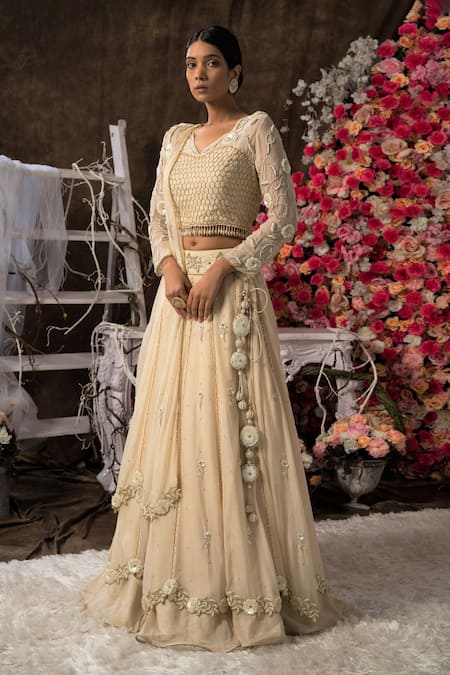 Farha Syed Floral Pearl & Cutdana Embroidered Lehenga Set 