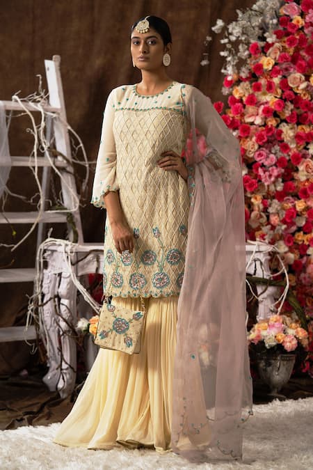 Farha Syed Floral Embroidered Kurta Gharara Set 