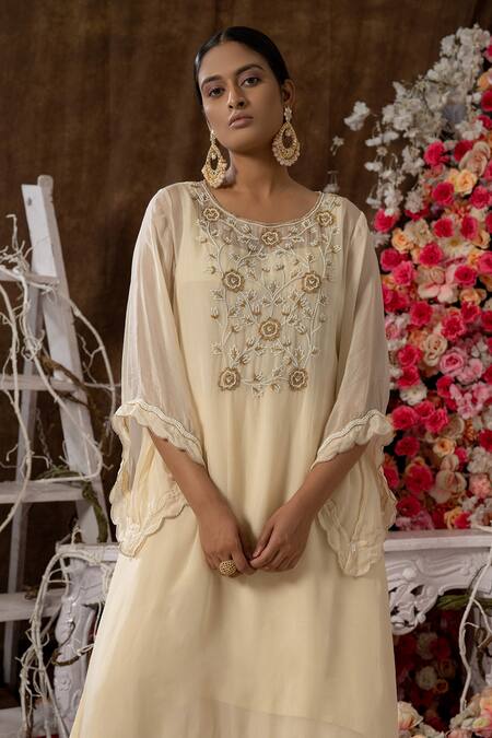 Buy Farha Syed Ivory Modal, Taffeta, Organza Cut Work, Floral Cutdana And Kurta & Palazzo Set Online at Aza Fashions Buy_Farha Syed_Ivory Modal, Taffeta, Organza Cut Work, Floral Cutdana And Kurta & Palazzo Set _Online_at_Aza_Fashions