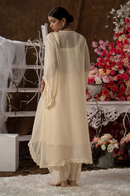 Shop Farha Syed Ivory Modal, Organza, Taffeta Cut And Cutdana Embroidered Kurta Dhoti Pant Set at Aza Fashions Shop_Farha Syed_Ivory Modal, Organza, Taffeta Cut And Cutdana Embroidered Kurta Dhoti Pant Set _at_Aza_Fashions