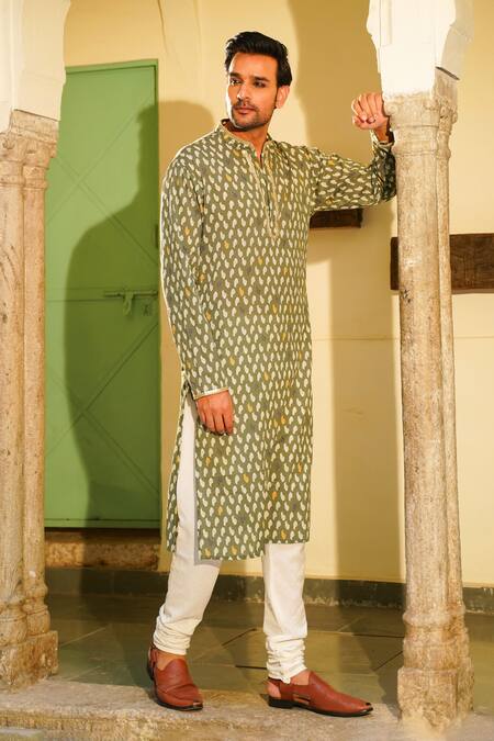 The Home Affair Green Cotton Sequins Floral Print Kurta And Churidar Set Online at Aza Fashions The Home Affair_Green Cotton Sequins Floral Print Kurta And Churidar Set _Online_at_Aza_Fashions