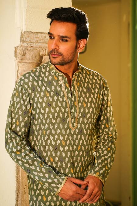 Buy The Home Affair Green Cotton Sequins Floral Print Kurta And Churidar Set Online at Aza Fashions Buy_The Home Affair_Green Cotton Sequins Floral Print Kurta And Churidar Set _Online_at_Aza_Fashions