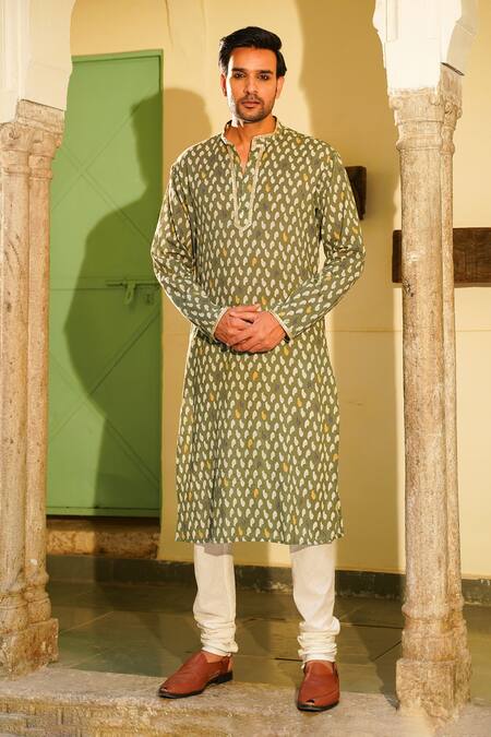 Shop The Home Affair Green Cotton Sequins Floral Print Kurta And Churidar Set Online at Aza Fashions Shop_The Home Affair_Green Cotton Sequins Floral Print Kurta And Churidar Set _Online_at_Aza_Fashions