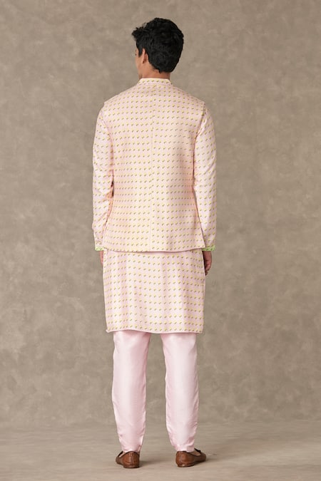 Shop_Masaba_Pink Raw Silk Embroidered Stitch Line Details Barfi Bundi_at_Aza_Fashions