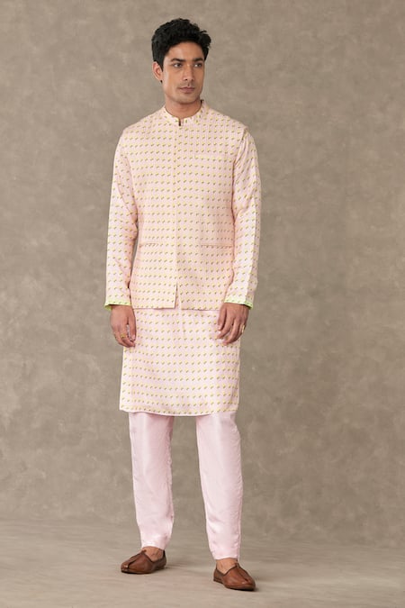 Buy_Masaba_Pink Raw Silk Embroidered Stitch Line Details Barfi Bundi_Online_at_Aza_Fashions
