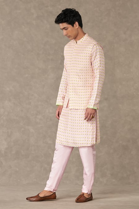 Shop_Masaba_Pink Raw Silk Embroidered Stitch Line Details Barfi Bundi_Online_at_Aza_Fashions