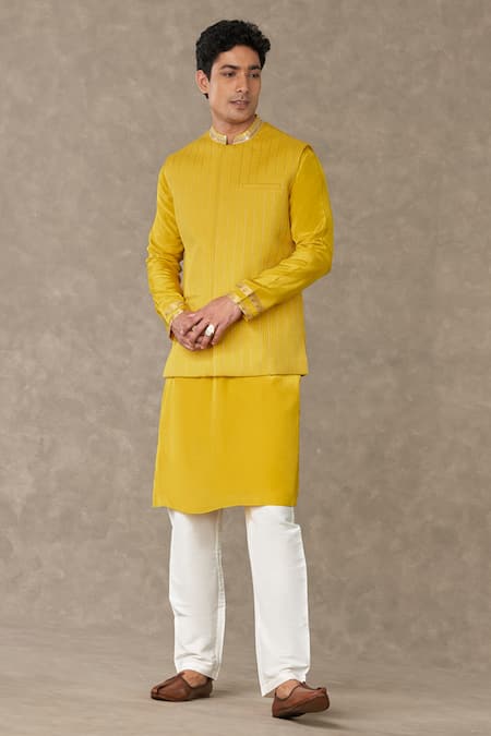 Masaba_Yellow Tissue Embroidery Corn Bundi _at_Aza_Fashions