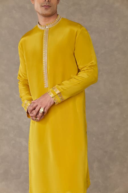 Buy_Masaba_Yellow Crepe Embroidery Placket Kurta_Online_at_Aza_Fashions
