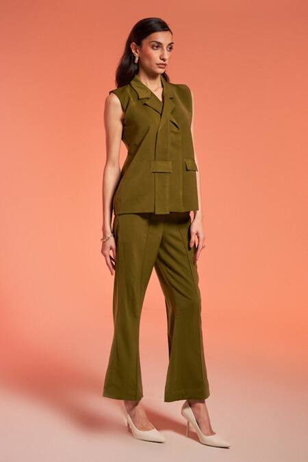 Buy_Enness Studio_Green Cotton Penelope Blazer And Pant Co-ord Set _Online_at_Aza_Fashions